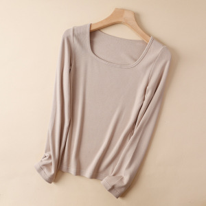 方领蚕丝保暖内衣女上衣无缝发热秋衣内搭针织衫可外穿秋冬打底衫