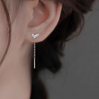 s925银闪钻爱心耳线女气质时尚小众设计流苏耳链高级感精致耳饰送女朋友老婆情人节七夕生日礼物