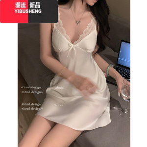 YIBUSHENG性感睡衣家居服带胸垫吊带女2024季新款冰丝高级感连衣裙