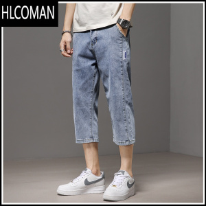HLCOMAN七分牛仔短裤男士夏季薄款宽松直筒外穿马裤夏天潮流7分中裤水洗