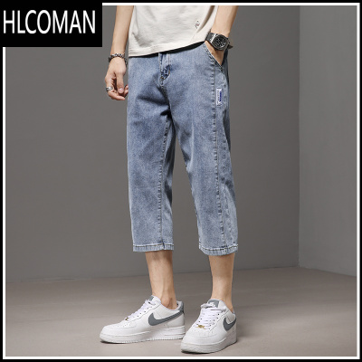 HLCOMAN七分牛仔短裤男士夏季薄款宽松直筒外穿马裤夏天潮流7分中裤水洗