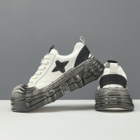 男生头层牛皮百搭男款潮鞋真皮欧洲站男鞋男士厚底增高淋胶休闲鞋