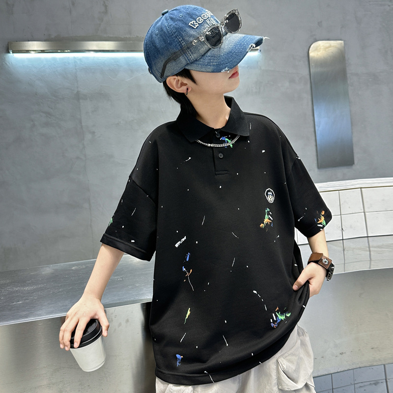 童装男童短袖T恤2025新款夏季POLO衫中儿大童男孩夏装宽松上衣潮T