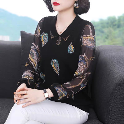 恋名媛妈妈秋装2020年新款女上衣洋气减龄气质打底衬衫中年有领长袖t恤妈妈装