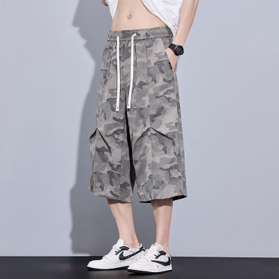 春夏宽松迷彩七分裤男款时尚宽松高品质小众设计美式短裤休闲