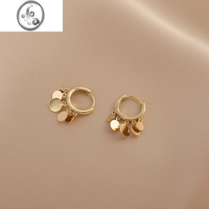 JiMi亮片耳扣小巧简约甜美耳圈可爱少女流苏耳饰精致百搭耳环女 金色