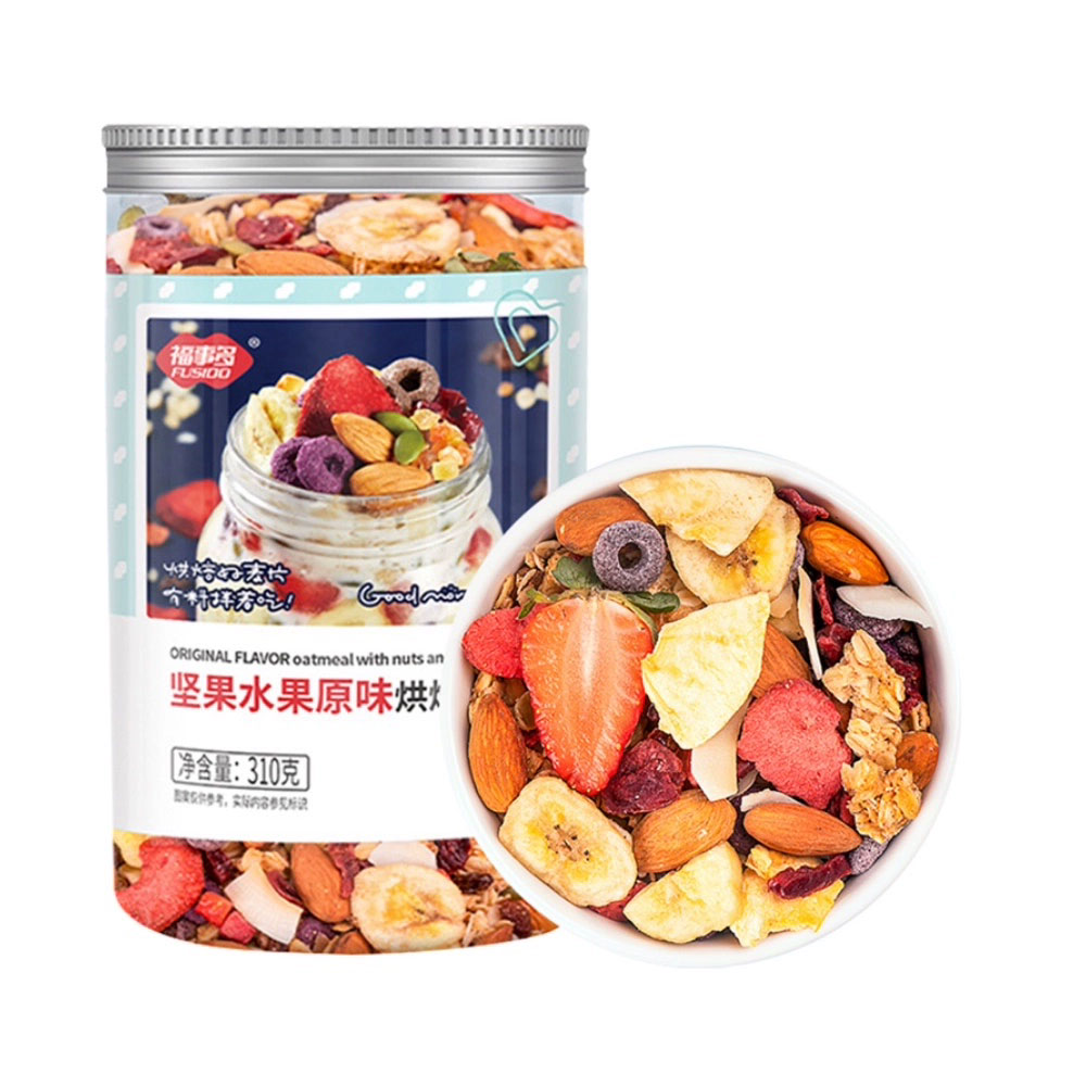 [1瓶装]福事多原味坚果水果烘焙麦片310g/瓶酸奶果粒烘焙麦片罐装水果坚果冲饮即食早餐代餐燕麦片
