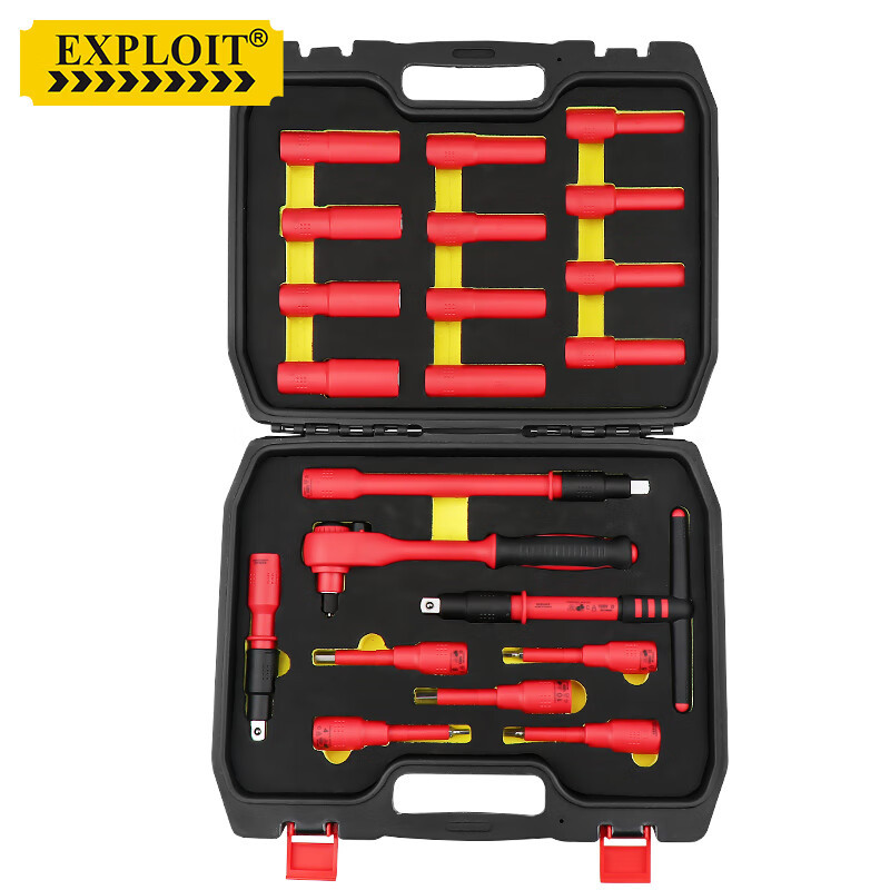 开拓(EXPLOIT)台湾制造1000V高压绝缘套筒棘轮扳手套装加长套筒旋具 1/2大飞棘轮扳手21件套 104942