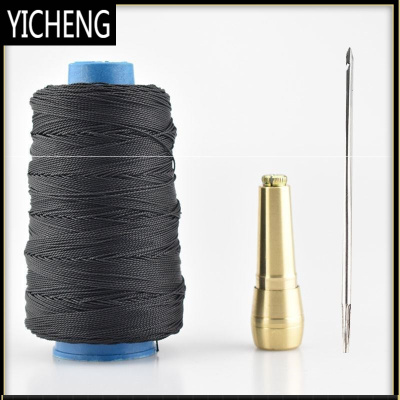 修鞋皮革家用皮具胶鞋钩针直锥手缝皮鞋工具针线修补手工补鞋勾针YICHENG大卷-黑线+铜柄+直钩针