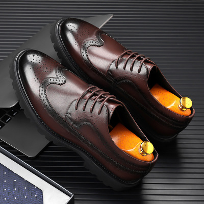 布洛克花男士休闲皮鞋厚底真皮透气商务休闲鞋正装结婚新郎鞋