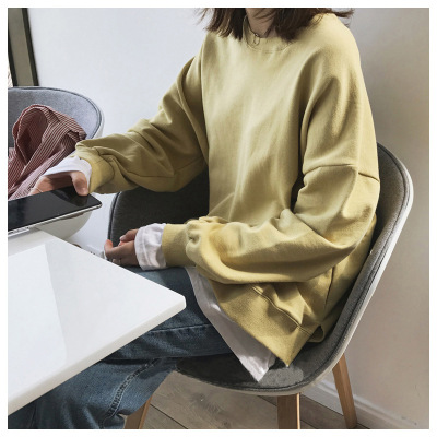 假两件加绒卫衣女新款秋冬季韩版宽松学生BF原宿风港味上衣潮