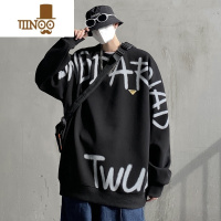 YANXU美式卫衣男潮流胖子加肥加大码宽松圆领字母涂鸦oversize外套