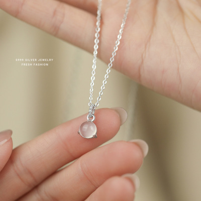 S999纯银新中式白玉髓项链女简约百搭气质高级感锁骨链饰品批发送女朋友老婆情人节七夕生日礼物