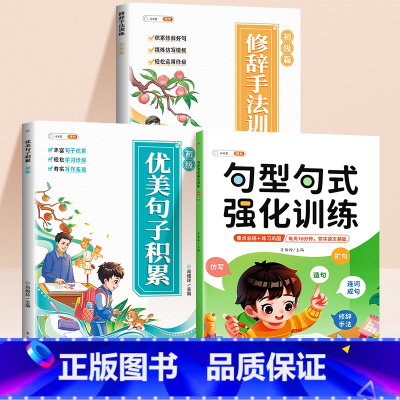 [素材积累 3本]句型句式+优美句子+修辞手法 小学五年级 [正版]句型句式强化训练小学生语文修改病句标点符号仿写扩写句