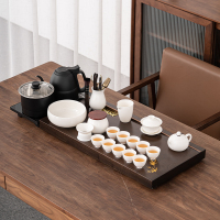 苏氏陶瓷(SUSHI CERAMICS)功夫茶具套装花梨木色茶盘羊脂玉白瓷茶具家用一体整套茶盘茶台