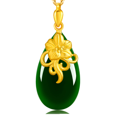 帛兰梓韵天然和田碧玉镶黄金吊坠金镶玉吊坠女水滴和田碧玉坠挂件足金女款首饰送朋友碧玉
