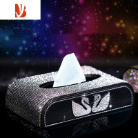 三维工匠汽车家用精致纸巾盒镶钻女餐巾纸盒车载创意抽纸盒纸巾套皮革时尚 双天鹅透明钻+大防滑垫+纸巾