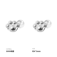 999纯银迷你猫爪耳钉女耳环耳饰小众简约设计气质礼物ins风送女朋友老婆情人节七夕生日礼物