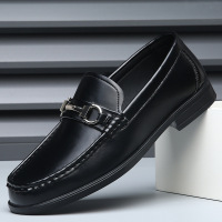 男士秋季透气套脚休闲皮鞋防滑商务一脚蹬正装皮鞋子男百搭豆豆鞋