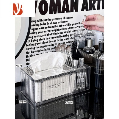 三维工匠梳妆台多纸巾盒轻奢抽纸盒洗脸巾收纳盒客厅遥控器收纳盒 轻奢风透明纸巾盒