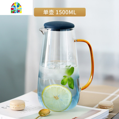 封后云石玻璃冷水凉水壶家用可高温大容量凉水杯耐热防爆凉茶壶果汁壶 FENGHO 云石壶2.0L+250ml云石水杯6个+