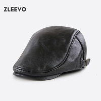纯色光板PU皮前进帽简约百搭男女复古鸭舌帽时尚画家帽保暖复合绒