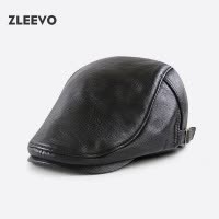 纯色光板PU皮前进帽简约百搭男女复古鸭舌帽时尚画家帽保暖复合绒