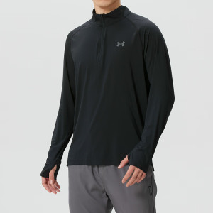 安德玛(Under Armour)男装新款跑步长袖T恤半开襟修身透气快干健身训练运动服1379288-001 ZP