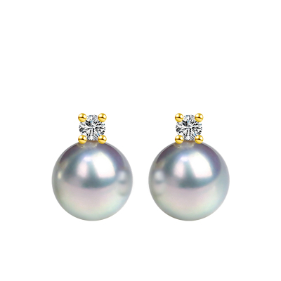 风下Hrfly珍珠耳饰经典王妃款日本进口真多麻18k金珍珠耳钉灰色