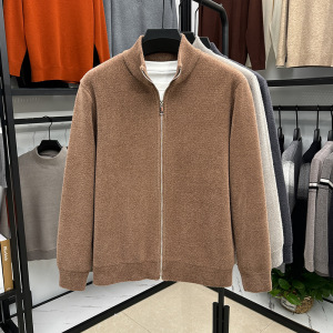 冬季加绒加厚立领夹克外套青年男士针织防风保暖拉链外套
