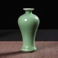 花瓶陶瓷小清新小花器家居装饰品水培容器绿萝茶道摆件时尚花插 三维工匠 浅黄色梅瓶哥窑米黄