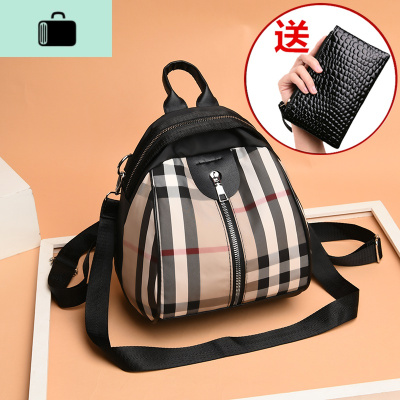 牛津布双肩包女韩版2020新款潮简约时尚百搭迷你小背包帆布格子包NEW LAKE