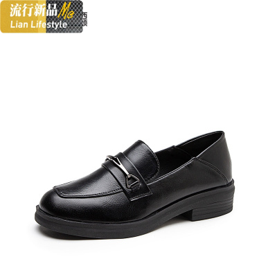 暖青汇1717/女鞋2020新款春季复古中跟粗跟圆头两穿纯色小皮鞋休闲鞋