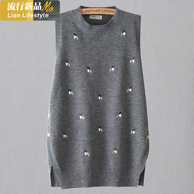 恋名媛春秋大码女装中长款针织背心马夹宽松胖mm200斤外穿无袖毛衣马甲大码女装