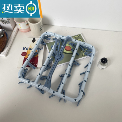 敬平馨帮帮杂货铺 家用晾衣架多架子32夹袜子架可旋转多功能收纳衣架 侧挂32夹莫兰迪蓝 1个衣夹