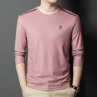 气质简约圆领时尚百搭男士纯色上衣秋季新款韩版商务休闲T恤