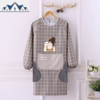 时尚可爱大人长袖防水防油家用厨房做饭围裙女罩衣工作服定制印字 三维工匠