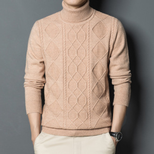 秋冬男士毛衣新款高领打底衫绞八提花针织衫套头