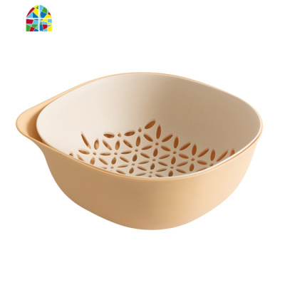 双层塑料水果盆洗水果 家用水果篮洗菜篮厨房洗菜盆 FENGHOU 黄色款