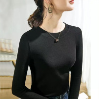 新款时尚圆领修身纯色长袖外穿T恤上衣春秋内搭莫代尔打底衫女