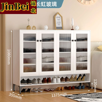 锦北家用钢制鞋柜带抽屉入户门储物柜大容量铁艺收纳柜-四门长虹玻璃