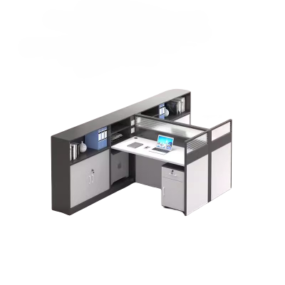 迅迈 T字型两人位+柜 职员办公桌 现代工位 员工桌屏风 卡位卡座