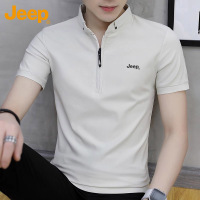 Jeep吉普男士短袖t恤2025夏季新款半拉链上衣服休闲立领polo衫男