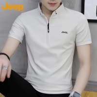 Jeep吉普男士短袖t恤2025夏季新款半拉链上衣服休闲立领polo衫男