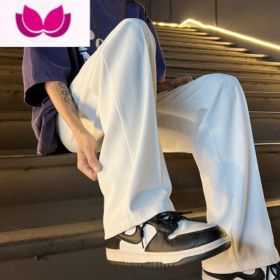 七斓白色冰丝休闲裤男夏季薄款ins潮牌垂坠感长裤子宽松直筒拖地西裤