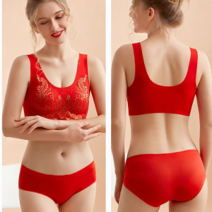 乳胶大红色本命年结婚内衣聚拢收副乳文胸罩