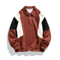 春秋季新款男韩版翻领拼色长袖polo衫潮情侣网红同款有型百搭卫衣