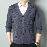 秋冬新款花纹长袖开衫中年加厚商务开衫外套秋冬针织男式羊毛衫