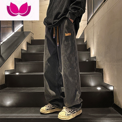 七斓黑色牛仔裤男美式复古潮牌直筒裤子春季水洗高街vibe阔腿休闲长裤