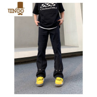 YANXU美式高街vibe风设计感排扣牛仔裤男ins潮牌直筒显瘦微喇百搭长裤